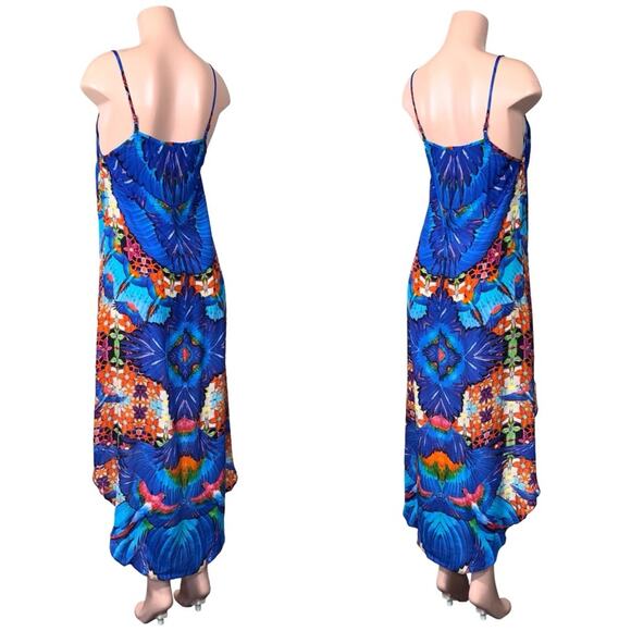 SHAHIDA PARIDES BLUE BIRD PARROT HIGH LOW SUMMER DRESSES SZ S/M $349 - Picture 5 of 8